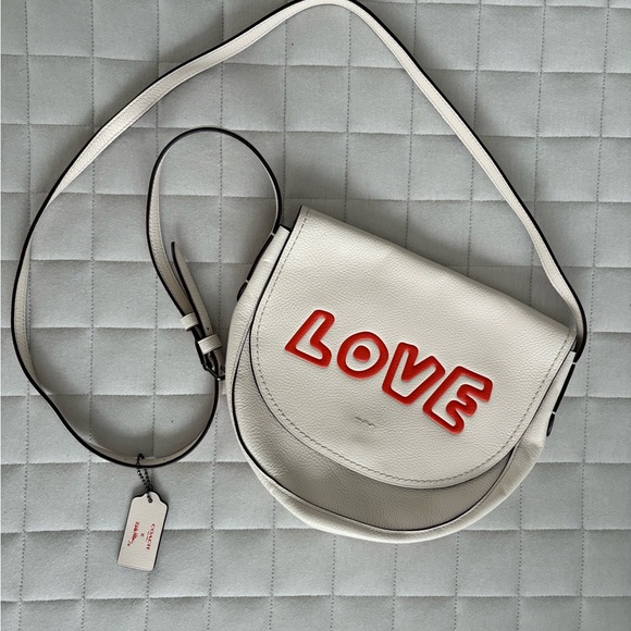 Coach White Crossbody Bag with Red 'LOVE' Accent (x Keith Haring)